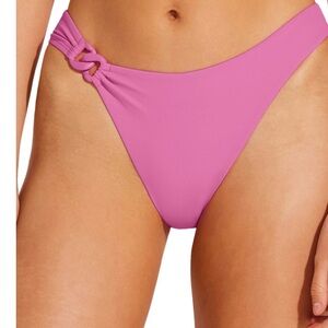 Vitamin A Pink Bikini Swim Bottom with High-Cut Design and Decorative Detail